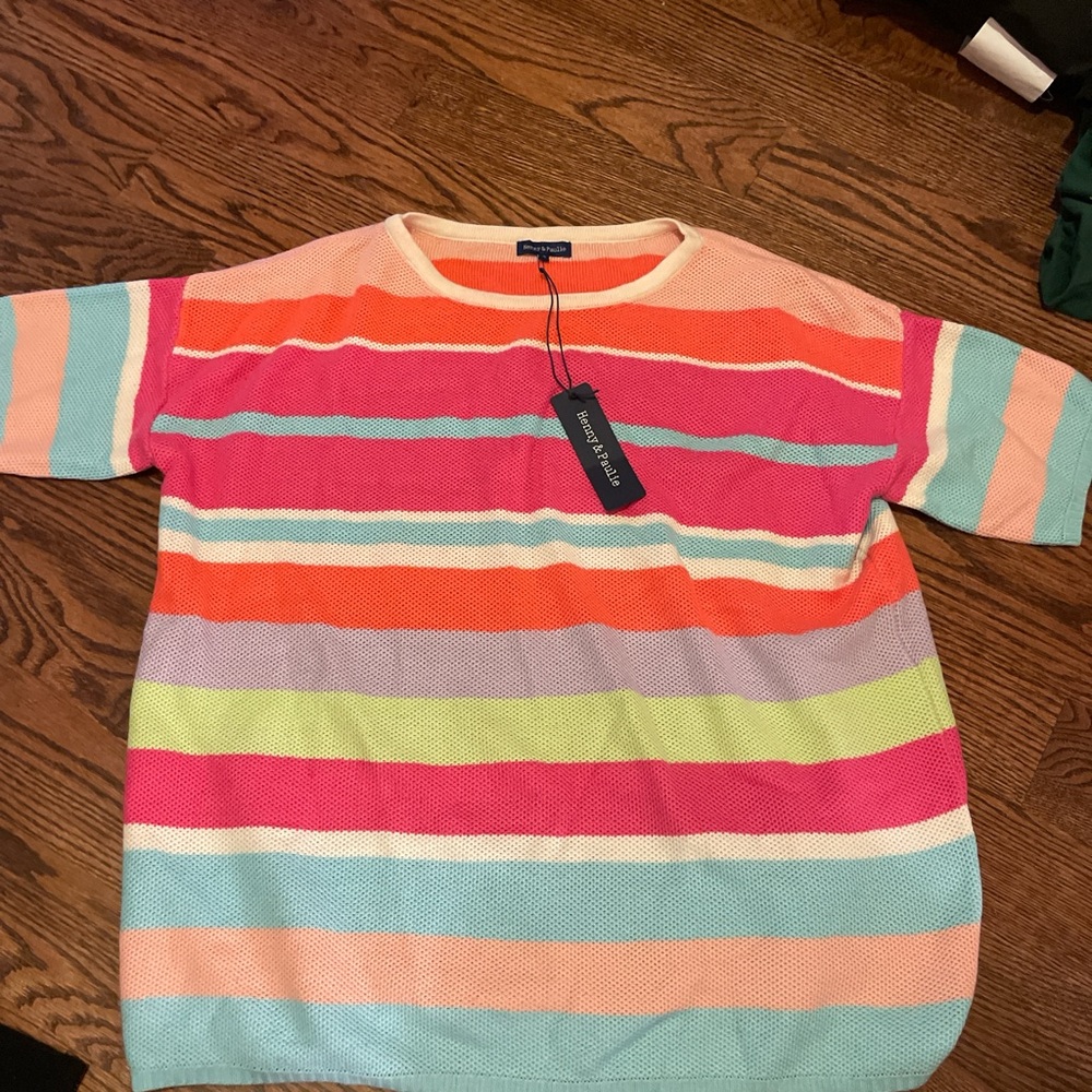 Colorful Striped Short Sleeve Sweater